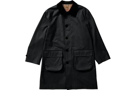 Supreme Burberry Leather Collar Trench Black Men's 